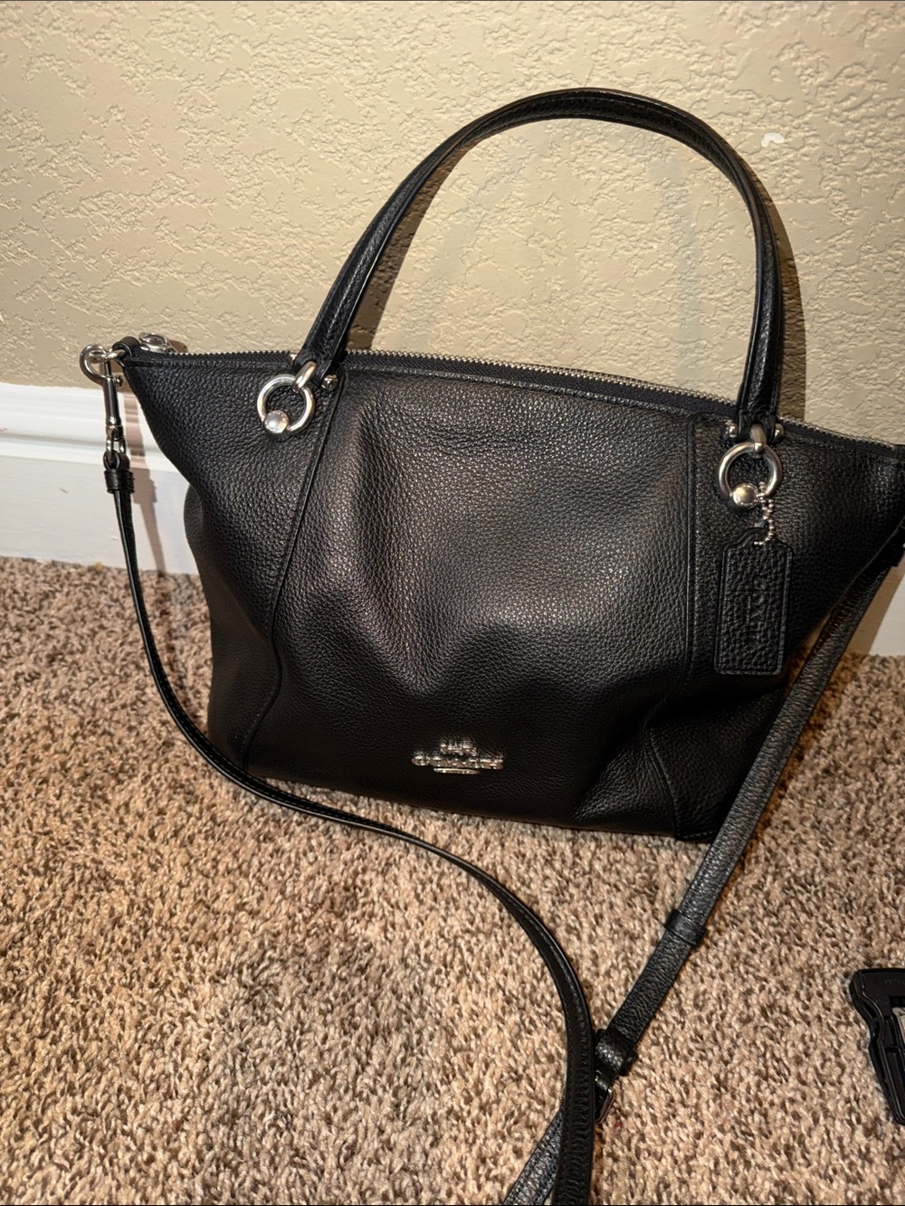 Coach Black Pebbled Leather Shoulder Tote with Detachable Strap